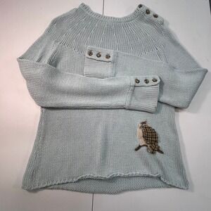 Sleeping on Snow Sweater Girls‎ Youth Blue Knit Long Sleeve Bird Applique  READ